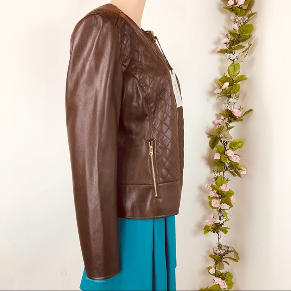 Cole Haan Faux Leather Jacket Tan Large New (Clos) - Picture 3 of 8